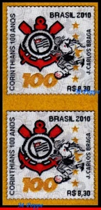 3146 BRASIL 2010 *INUSUAL*, SELLO EN TELA, CLUB CORINTHIANS, FÚTBOL, PAR SIN MONTAR O NUNCA MONTADO - Imagen 1 de 2