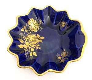 Vtg Old Foley James Kent Staffordshire England Cobalt Blue Gold Dish Floral - Picture 1 of 6