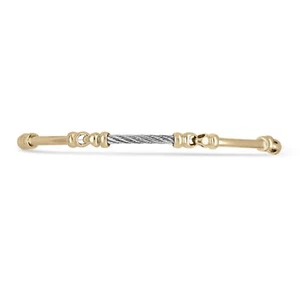 18K 7" Two-Tone Triple Bar Rope-Link Unisex Statement Bracelet Gold 18K - Picture 1 of 9
