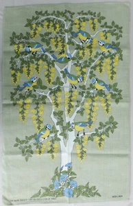 Vintage Tea Towel Blue Tits Garden Song Birds RSPB Irish Linen Retro - Picture 1 of 11
