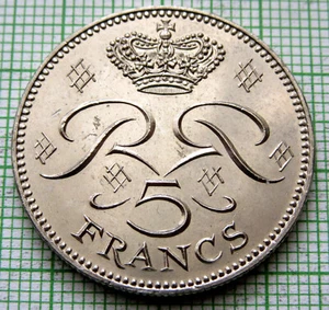 MONACO RAINIER III 1982 5 FRANCS Crowned Monogram UNC yes we do combine postage - Picture 1 of 6