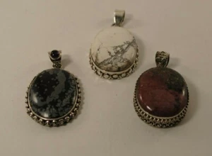 Silber Anhänger mit Verschiedenen Edelsteinen, glatt geschliffen - Bild 1 von 4