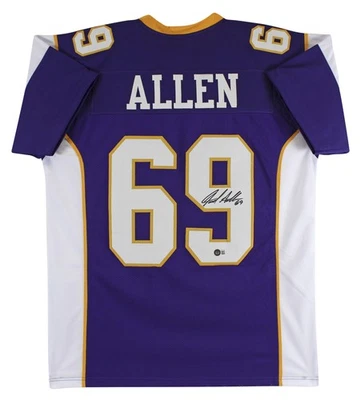 Camiseta Jared Allen Auténtica Firmada Púrpura Estilo Profesional Autografiada BAS Testigo Foto 1 de 3