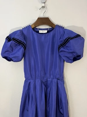 Nipon бутик винтажный Royal синий тафта черный бархат отделки Союза платье размер 4 - Изображение 1 из 4