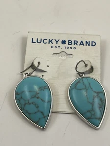 Lucky Brand Turquoise Tear dropped Silvertone earrings Southwestern CD-2 - Picture 1 of 5
