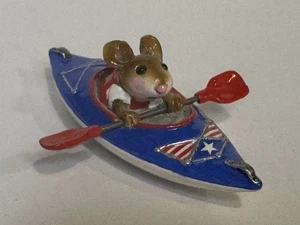 Wee Forest Folk MS-22 “Drifting Along” - Fourth of July Colors (RWB) Kayak Mouse - Picture 1 of 6