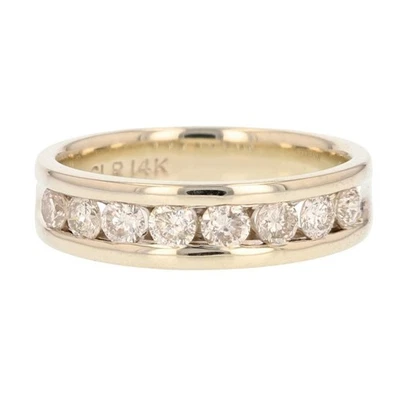 Anillo de alianza de boda de oro blanco de 14 k con conjunto de canales de diamantes de corte redondo de 1,00 quilates talla 9 Foto 1 de 4