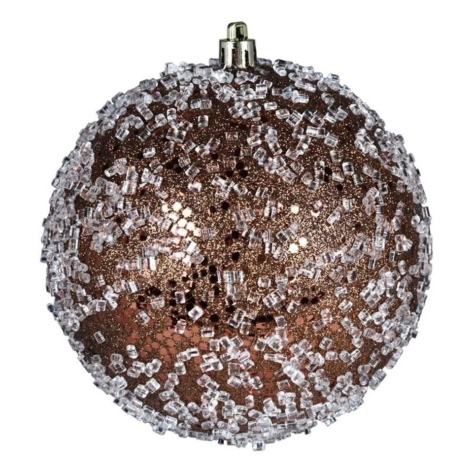 Vickerman 8" Traditional Plastic Ball Ornament in Mocha Brown Glitter - Image 1 of 1