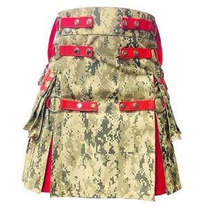 Men's Scottish Camo kilt Red Pleats Highland Cotton Utility kilt Fashion kilt - Picture 1 of 5