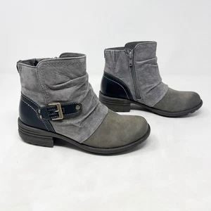 Earth Origins Talla 7M Gris y Negro Gamuza Cuero Phoenix Cremallera Hebilla Botines - Imagen 1 de 11