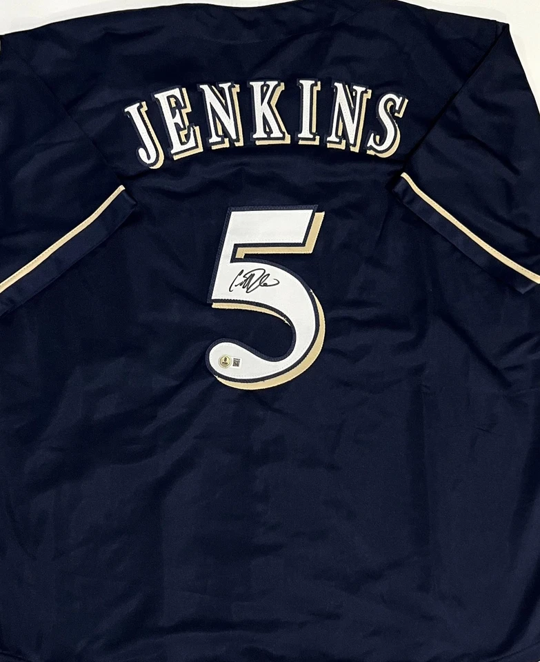 Camiseta deportiva Brewers Outfielder GEOFF JENKINS firmada réplica personalizada AZUL MARINO AUTOMÁTICA - BAS Foto 1 de 2