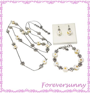 Brighton Pratolina Flor Collar Largo Alambre Francés Pendientes Pulsera Conjunto Bolsa - Imagen 1 de 5