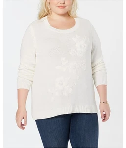 Style & Co. Womens Embroidered Pullover Sweater, white, Plus Size, 3X - Picture 1 of 2