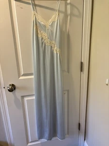 Vtg Vanity Fair NightGown Blue Semi Sheer Lace Evening Dress Negligee Sz 38 - Picture 1 of 5