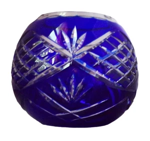 8.25 Inch Cobalt Blue Cut to Clear Crystal Vase - Picture 1 of 6