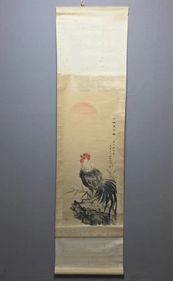 Rollo colgante vintage chino Li Yebao pintado a mano gallo cantor 68" x 18" Foto 1 de 4