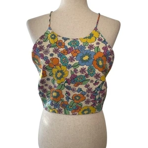 Zara Floral Print Crop Top Sleeveless Tie Back Colorful Summer Retro Size L - Picture 1 of 6