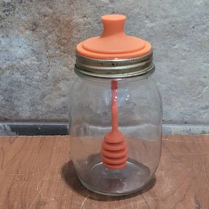Glass Mason Honey Dipper Jar Special Lid Holds integrated Honey Dipper Wand - Picture 1 of 9