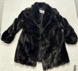 Vintage Monterey Fashions Faux Fur Coat Womens 18W Plus Black Mob Wife USA 80s - Picture 1 of 5
