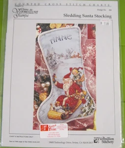 SLEDDING SANTA STOCKING DESIGN #224 DONNA VERMILLION GIAMPA COUNTED CROSS STITCH - Foto 1 di 2
