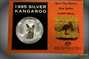 1995 $1 Kangaroo Silver (0.999) 1 oz frosted UNC in coin-card. - Picture 1 of 2