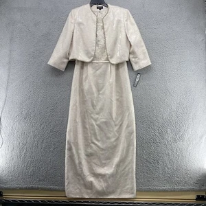 Tahari Arthur S. Levin Dress Size 12 Ivory Gold Floral Sheer Jacket 2 Piece Set - Picture 1 of 24