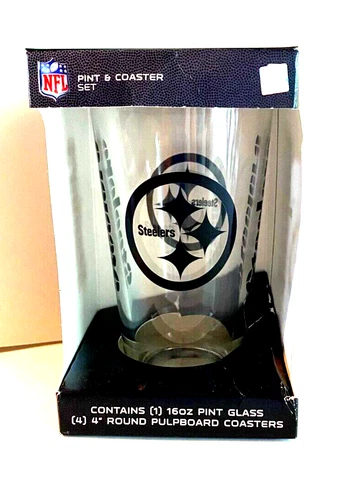 Pittsburgh Steelers Boelter Game Day 16oz Pint Glass With 4 Coasters NFL Cover