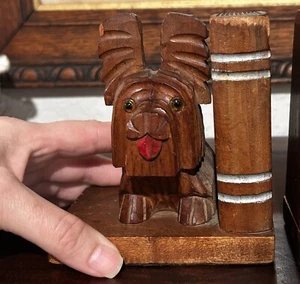 DE COLECCIÓN SUJETALIBROS DE MADERA SCOTTY TERRIER tallados a mano arte popular ojos de vidrio JAPÓN - Imagen 1 de 12