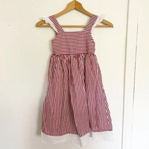 Smocked or Not Striped Red White Lace Size 7 - Picture 1 of 5