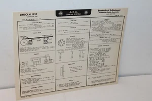 1952 LINCOLN TUNE UP CHART W/ DIAGRAMS - Picture 1 of 1