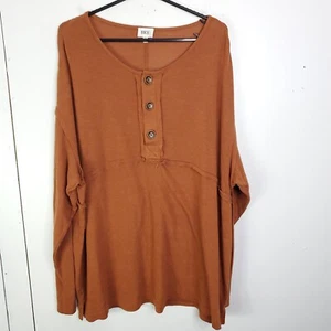 BKE Top Womens XXL Boho Y2K Peplum Exposed Seam Quarter Button Copper Casual - Picture 1 of 9