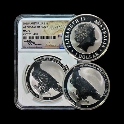 AUSTRALIA. 2016, Dollar, Silver - NGC MS70 - Top Pop 🥇 Wedge-Tailed Eagle 🦅 - Image 1 of 4