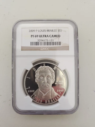 2009 P $1 Silver NGC PF69 Louis Braille Proof Dollar Coin PF 69 PF-69 Cover