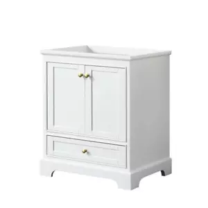 Wyndham Collection Bath Vanity w/o Top 29.25"W Plywood White + Brushed Gold Trim - Picture 1 of 3