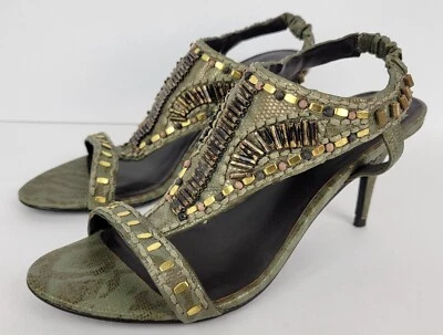 Elizabeth And James Women's Size 7B Green Beaded Leather Slingback Heels E-Selma - Image 1 of 4