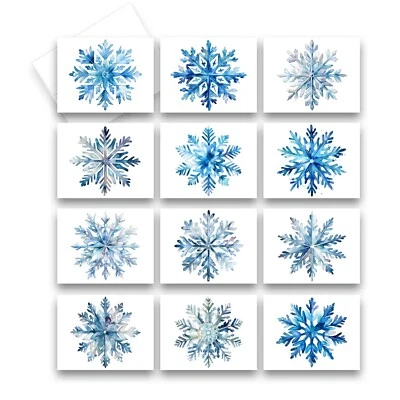 12 Assorted Snowflake Christmas Greeting Cards Blank with Envelopes  - Image 1 of 4