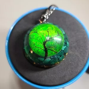 Tree Of Life Orgonite Pendant Chakra Energy Necklace Amulet with Malachite. - Picture 1 of 12