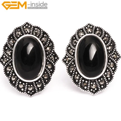 Pendientes de plata ovalados de marcasita piedras surtidas joyería de moda espalda Omega Foto 1 de 4