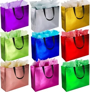Große Geschenktüten 18 Stück mit Taschentüchern wiederverwendbar metallic glänzend Geburtstag Party - Bild 1 von 7