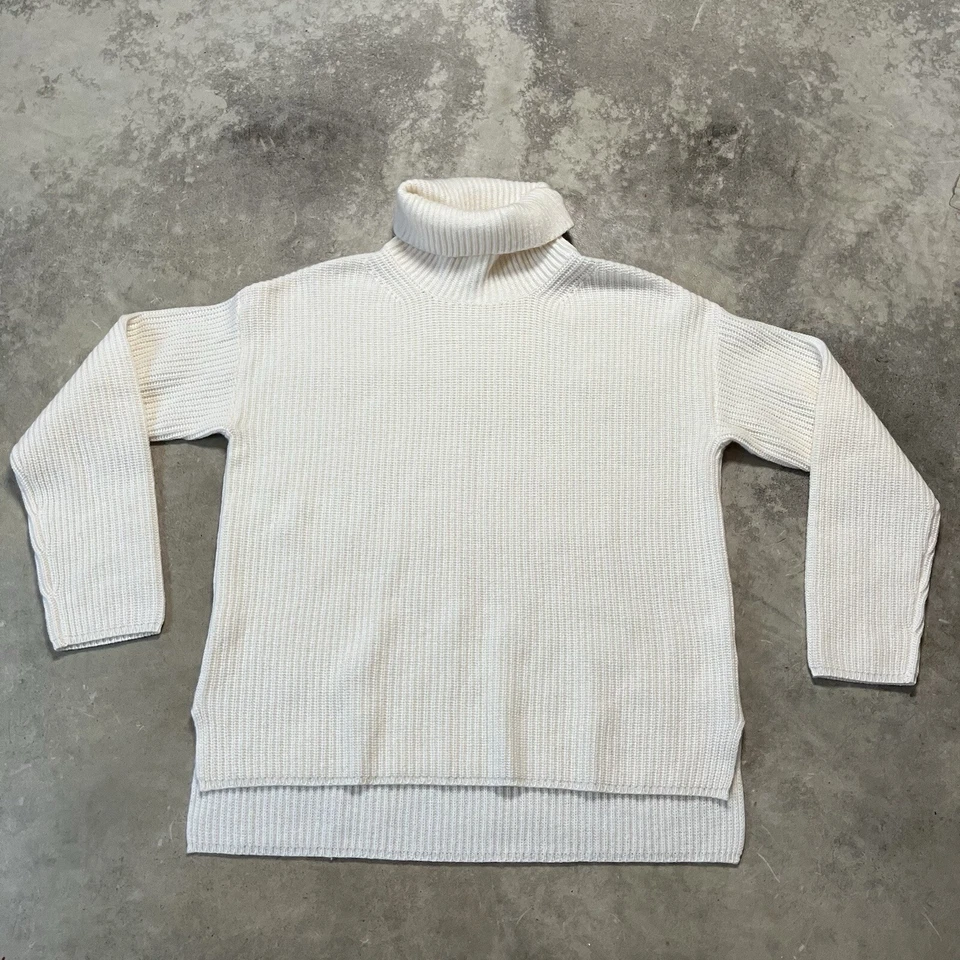 Suéter Nordstrom Mujer Pequeño Marfil Acanalado Pullover Cuello Alto Lana Cachemira Foto 1 de 4