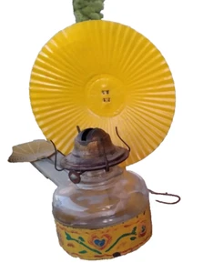 Antique Folk Art Small Kerosine Oil Lamp Amish Yellow Metal Kerosene LQQK! 10" - Picture 1 of 6