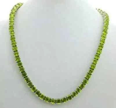 14K White Gold Plated 4mm Round Lab Created Peridot Women's Tennis Necklace 18" - Image 1 of 4