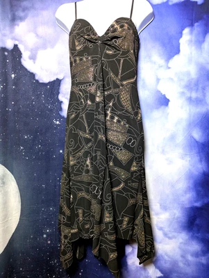 Vestido Babydoll Y2K Mystic Negro Brillo Pequeño/Mediano Club Rave Pañuelo Foto 1 de 4