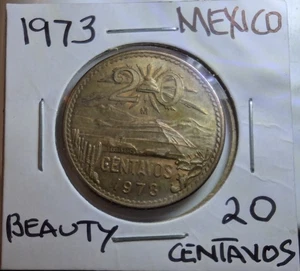 20 CENTAVOS 1973 bronze MEXICO snake world EXCELLENT PYRAMID OF THE SUN COIN  - Picture 1 of 3