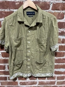 Abercrombie & Fitch Linen Blend Shirt Mens S Green Embroidered Relaxed - Picture 1 of 6