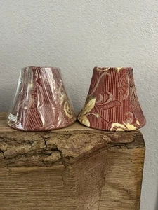 2 Sm Buffet Lamp Shade Set Red & Gold Floral Bell Shape Textured French Country - Picture 1 of 13