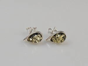 Orecchini ambra verde argento sterling 925 piccoli orecchini ambra - Foto 1 di 7