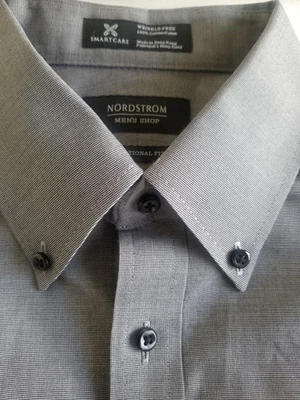 Camisa social masculina Nordstrom 16 - 33 cinza Gingham xadrez botão para baixo Smartcare - Imagem 1 de 4