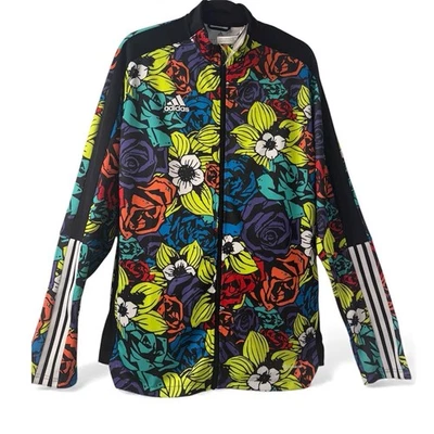 Jaqueta Adidas Track Feminina Grande Floral Neon Estampa Rosa Zíper Completo Aeroready Nova Com Etiqueta - Imagem 1 de 4