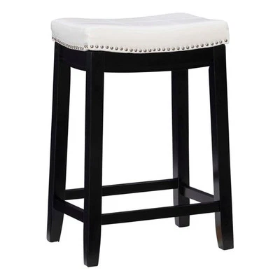 Linon Claridge Backless Counter Stool White Faux Leather Wood Frame in Black - Image 1 of 4